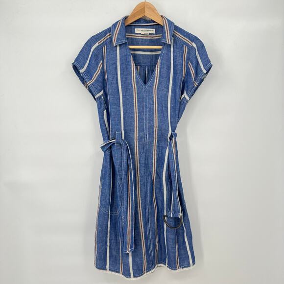 Anthropologie Pilcro Striped Blue Belted Linen Blend Dress Women's 4 - Picture 3 of 8